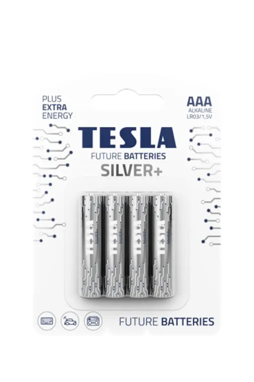 Nově v e-shopu - Baterie AAA SILVER 1,5V alkalická TESLA - balení 4 kusů