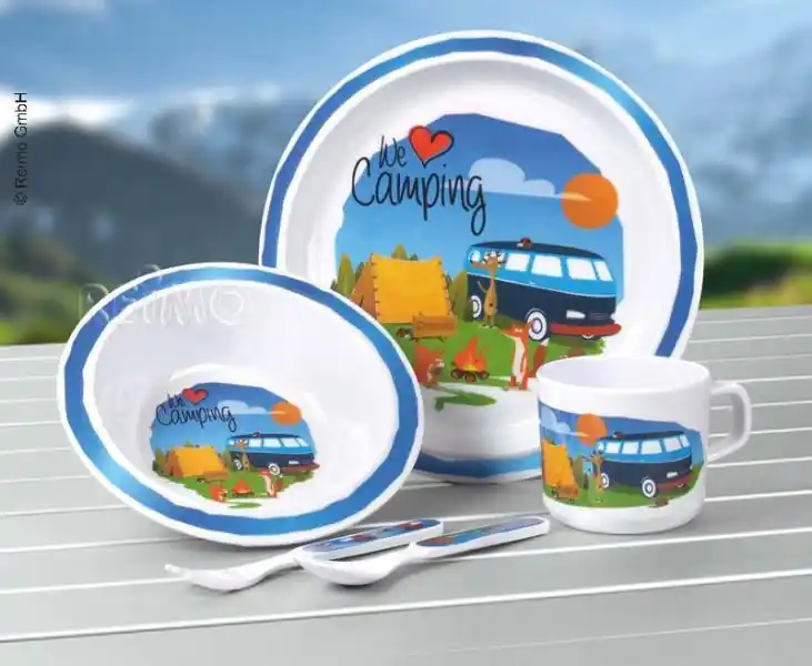Prodejní hit - Sada dětského melaminového nádobí CAMP4 "WE LOVE CAMPING", 5ks